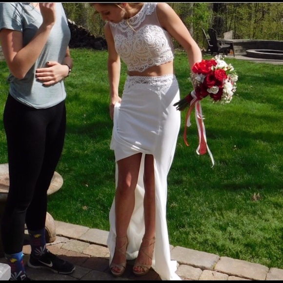 White Two Piece Prom Dress - Picture 3 of 8